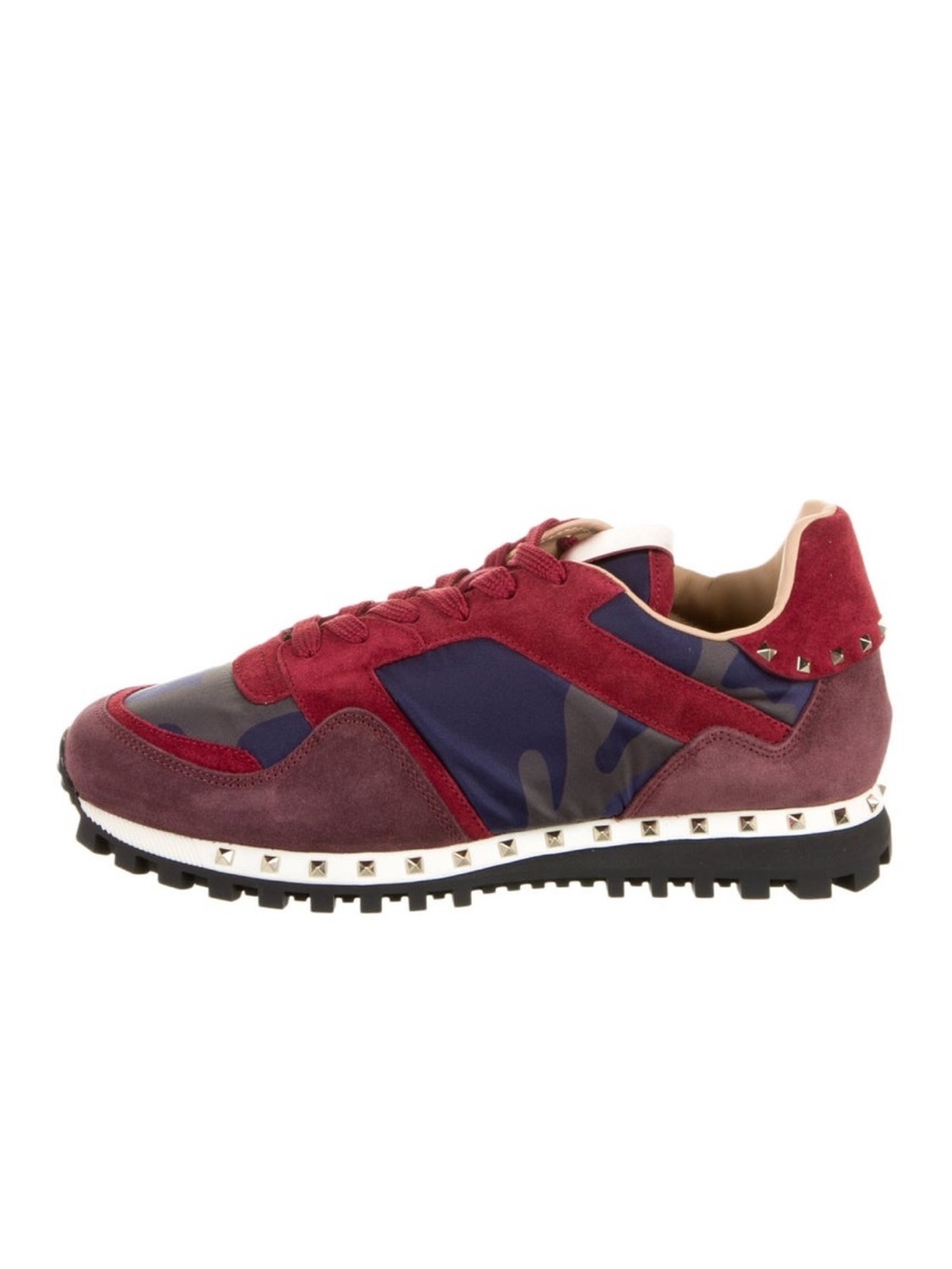 Valentino red and navy studded suede & camo sneaker